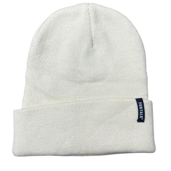 Furtalk Unisex White Knitted Cuffed Winter Bonnet Beanie Cap Hat One Size - Picture 1 of 4